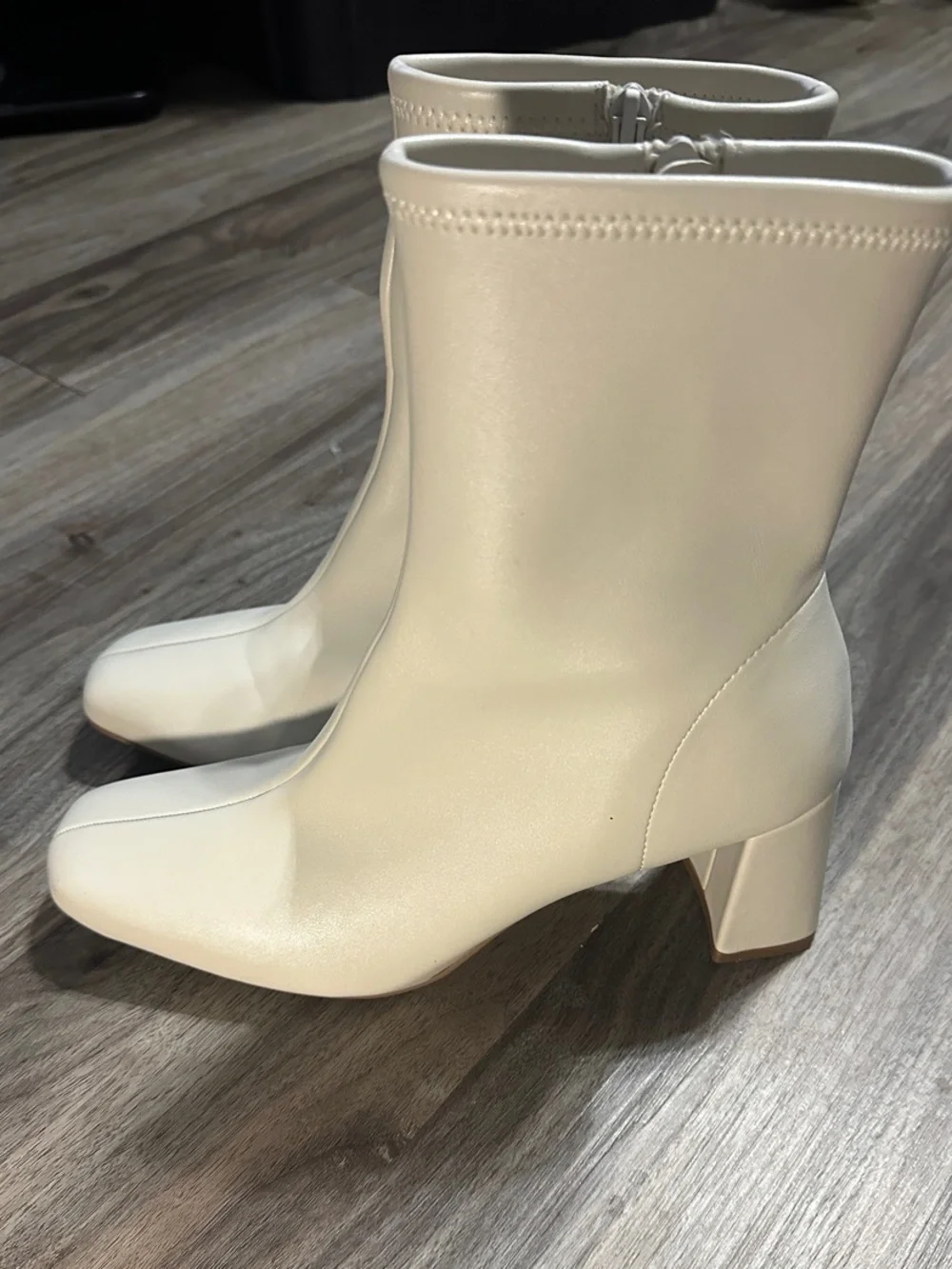 a new day Cream Pointed Toe Ankle Booties with Block Heel